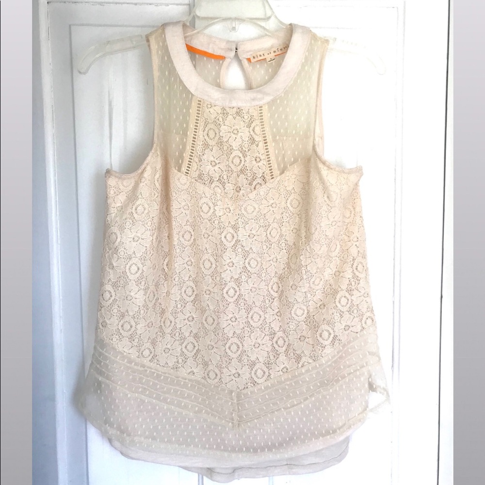 Hint of Mint cream lace tank blouse new condition